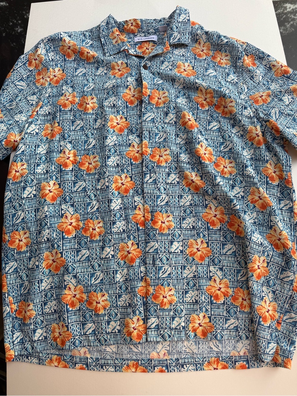 Caribbean Men's XL Tropical Floral Button-Up Shirt Camp Shirt Top Casual